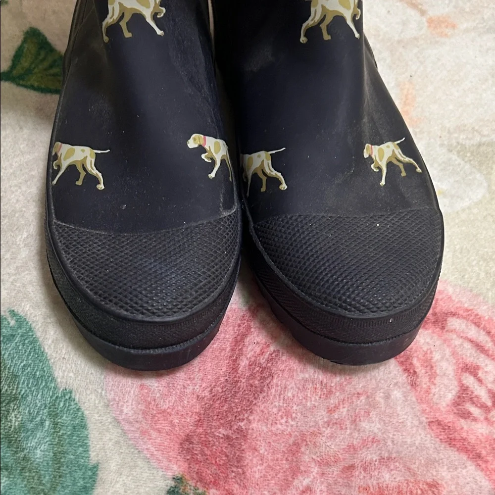 J. Crew Vintage HTF Navy Rain Boots with Dog Print Y2K